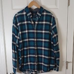 American Eagle Outfitters Teal and White Plaid Shirt